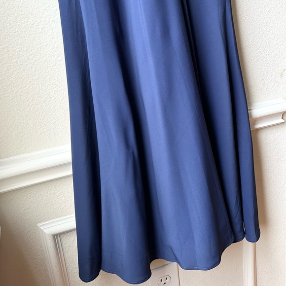 Jenny Yoo Madelyn Crepe De Chine Maxi Dress Gown in Navy Blue Sz 0 - Picture 14 of 16